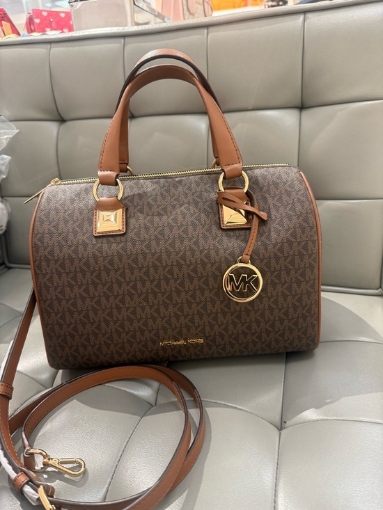 Michael Kors Handbags - MICHAEL KORS Grayson Medium Signature Logo Duffel Bag brown
